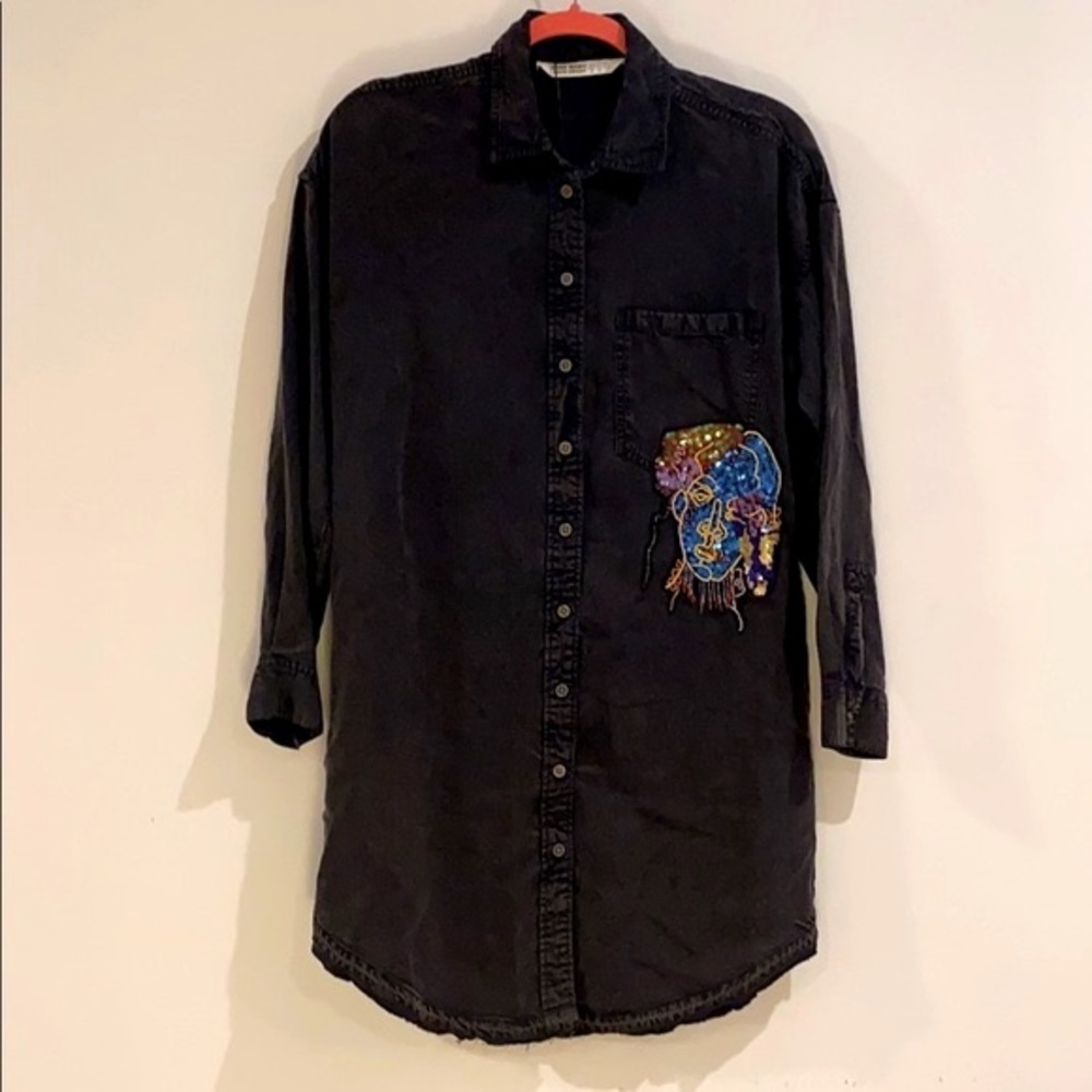 Zara | Black Soft Denim Oversized Button Down